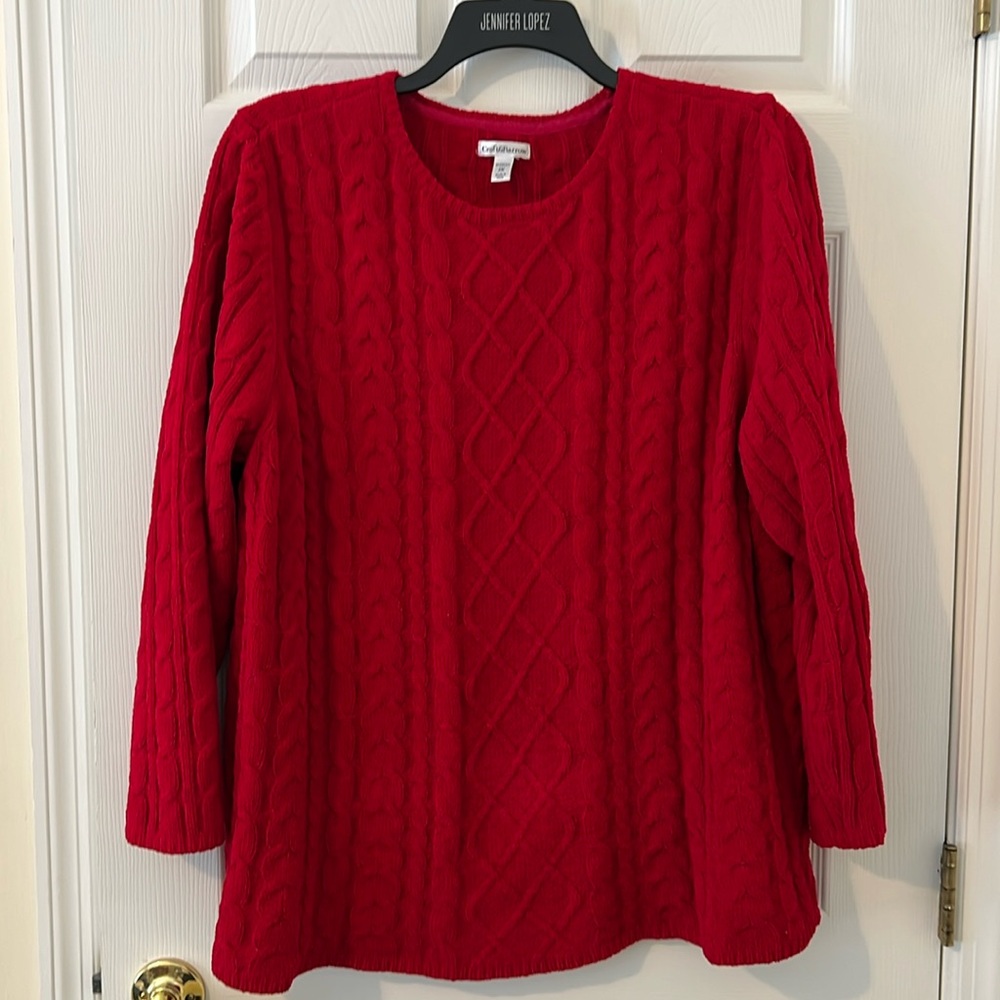 Cozy Red Cable Knit Sweater. Plus Size 2X
